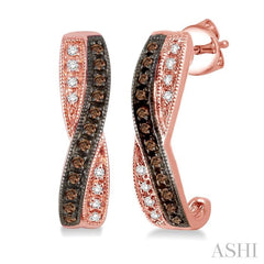 1/4 Ctw White and Champagne Brown Round Cut Diamond Earrings in 10K Rose Gold