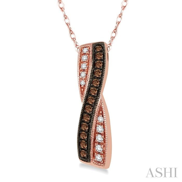 1/5 Ctw White and Champagne Brown Round Cut Diamond Pendant in 10K Rose Gold with Chain