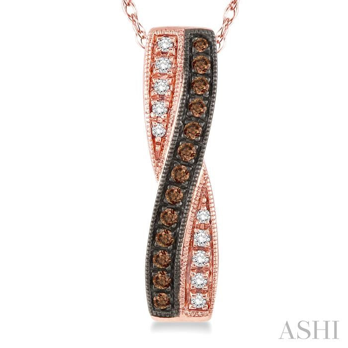 1/5 Ctw White and Champagne Brown Round Cut Diamond Pendant in 10K Rose Gold with Chain