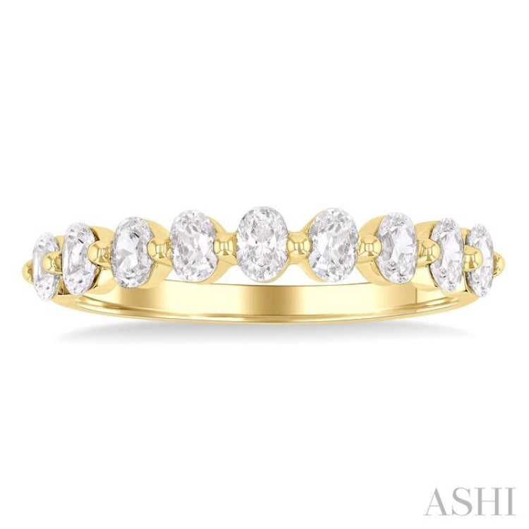 3/4 ctw Half Eternity Oval Cut Diamond Fashion Band in 14K Yellow Gold