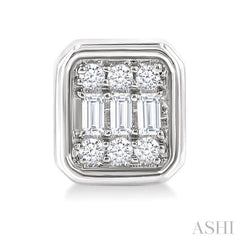 1/5 Ctw Petite Bezel Set Emerald Shape Fusion Baguette and Round Cut Diamond Fashion Stud Earrings in 10K White Gold