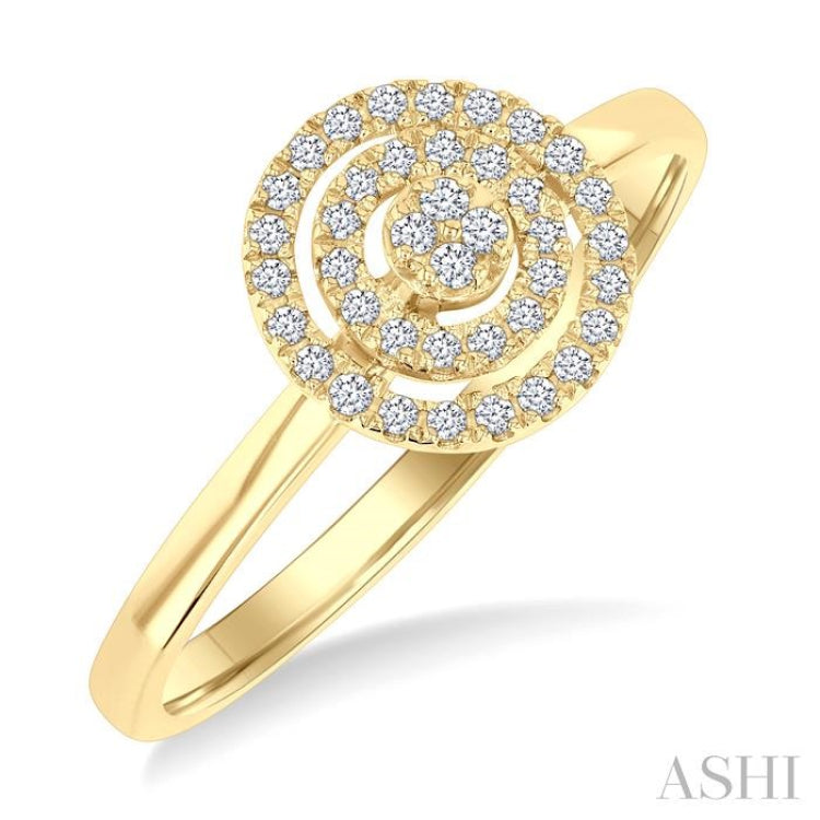 1/6 Ctw Double Halo Round shape Petite Round Cut Diamond Fashion Ring in 10K Yellow Gold