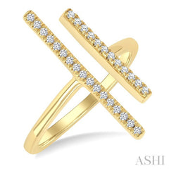 1/6 Ctw Open Double Bar Round Cut Diamond Fashion Ring in 10K Yellow Gold
