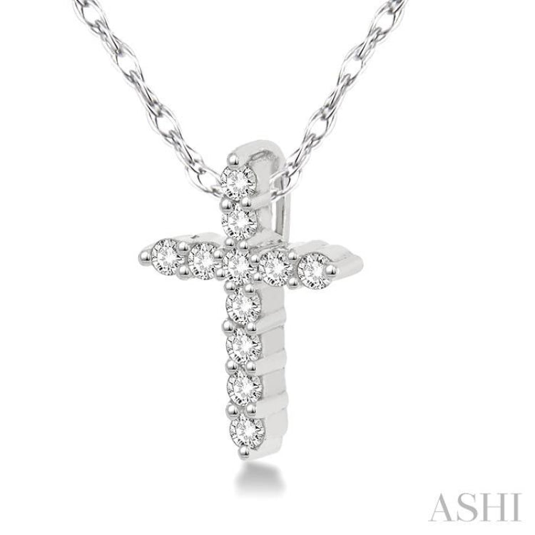 1/20 Ctw Round Cut Diamond Cross Petite Pendant in 14K White Gold with Chain