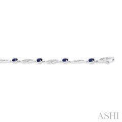 4X3 MM Oval Cut Sapphire and 1/5 Ctw Round Cut Diamond Precious Eternity Link Tennis Bracelet in 10K White Gold