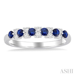 2.3 MM Sapphire and 1/5 Ctw Round Cut Diamond Precious Band in 14K White Gold