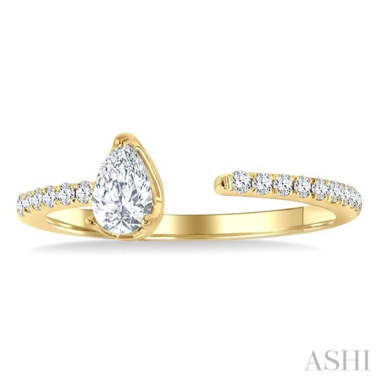 3/8 Ctw Pear and Round Cut Diamond Fashion Open Ring in 14K Yellow Gold