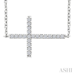 1/10 Ctw Petite Sideways Cross Round Cut Diamond Fashion Pendant With Chain in 10K White Gold