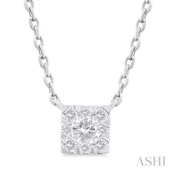 1/10 Ctw Lovebright Petite Square Shape Round Cut Diamond Fashion Pendant With Chain in 10K White Gold