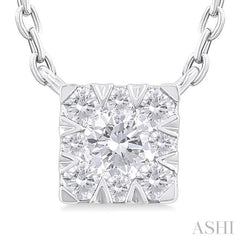 1/10 Ctw Lovebright Petite Square Shape Round Cut Diamond Fashion Pendant With Chain in 10K White Gold
