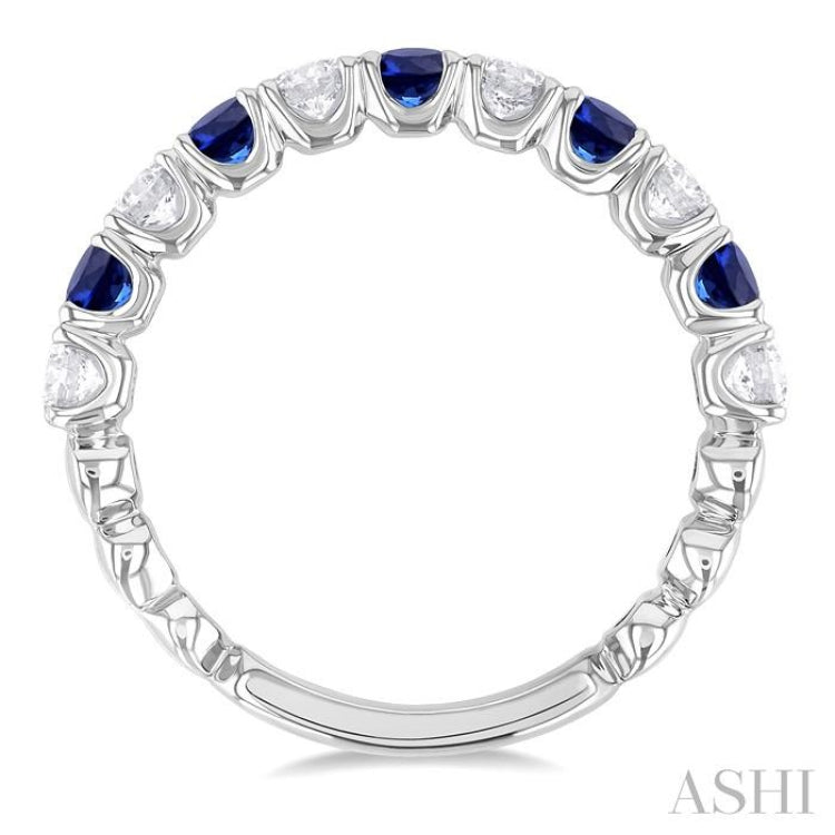 2.85 MM Sapphire and 1/2 Ctw Round Cut Diamond Precious Wedding Band in 14K White Gold