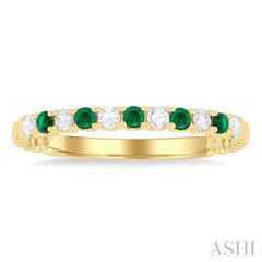 1.75 MM Emerald and 1/6 Ctw Round Cut Diamond Precious Wedding Band in 14K Yellow Gold