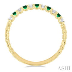 1.75 MM Emerald and 1/6 Ctw Round Cut Diamond Precious Wedding Band in 14K Yellow Gold