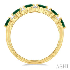 3 MM Emerald and 1/3 Ctw Round Cut Diamond Precious Band in 14K Yellow Gold