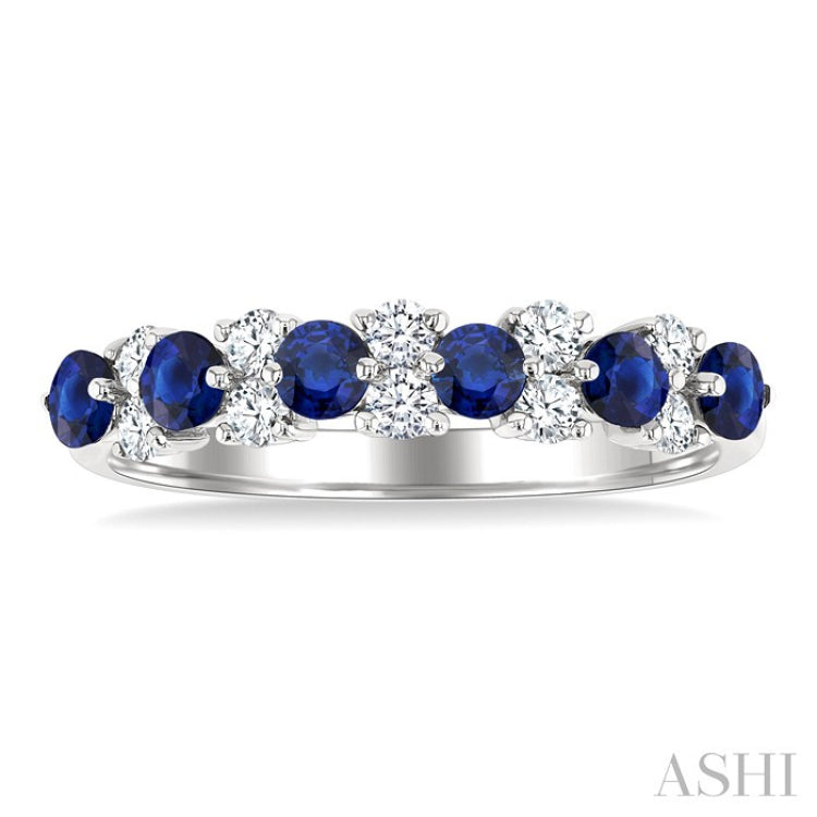 2.7 MM Sapphire and 1/3 Ctw Round Cut Diamond Precious Band in 14K White Gold
