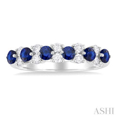 2.7 MM Sapphire and 1/3 Ctw Round Cut Diamond Precious Band in 14K White Gold