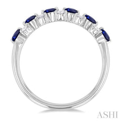 2.7 MM Sapphire and 1/3 Ctw Round Cut Diamond Precious Band in 14K White Gold