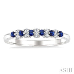 1.9 MM Sapphire and 1/10 Ctw Round Cut Diamond Precious Band in 14K White Gold