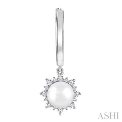 5.5 MM Round shape Cultured Pearls and 1/5 Ctw Round Cut Diamond Petite Fashion Huggies in 10K White Gold