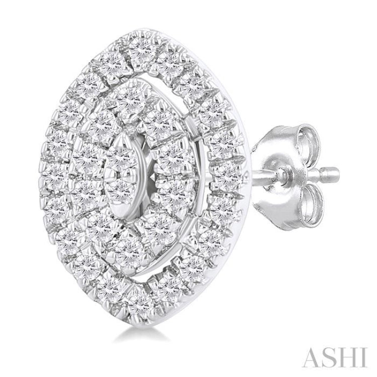1/5 Ctw Double Halo Marquise Shape Petite Round Cut Diamond Fashion Stud Earrings in 10K White Gold
