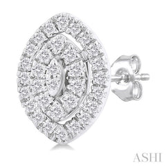 1/5 Ctw Double Halo Marquise Shape Petite Round Cut Diamond Fashion Stud Earrings in 10K White Gold