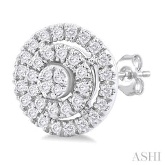 1/5 Ctw Double Halo Round Shape Petite Round Cut Diamond Fashion Stud Earrings in 10K White Gold