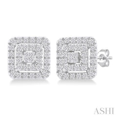 1/5 Ctw Double Halo Square Shape Petite Round Cut Diamond Fashion Stud Earrings in 10K White Gold