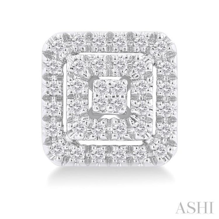 1/5 Ctw Double Halo Square Shape Petite Round Cut Diamond Fashion Stud Earrings in 10K White Gold
