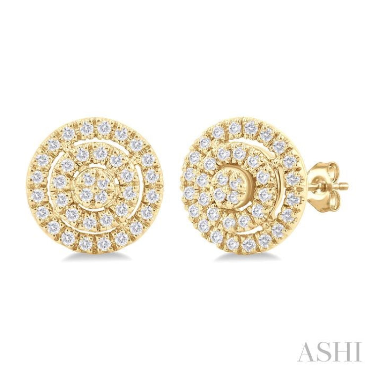 1/5 Ctw Double Halo Round Shape Petite Round Cut Diamond Fashion Stud Earrings in 10K Yellow Gold