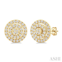 1/5 Ctw Double Halo Round Shape Petite Round Cut Diamond Fashion Stud Earrings in 10K Yellow Gold