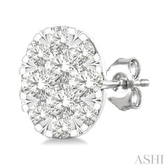 1/6 Ctw Lovebright Petite Oval Shape Round Cut Diamond Fashion Stud Earrings in 10K Yellow and White Gold