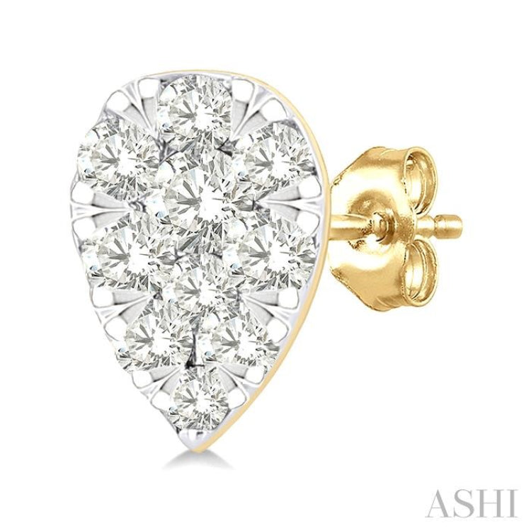 1/6 Ctw Lovebright Petite Pear Shape Round Cut Diamond Fashion Stud Earrings in 10K Yellow Gold
