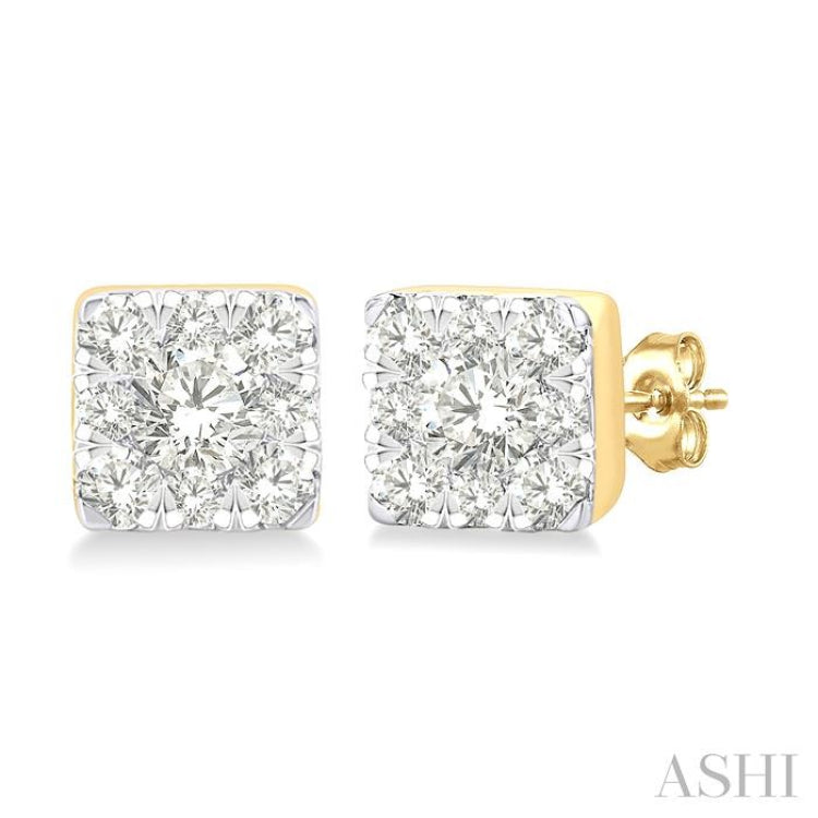 1/6 Ctw Lovebright Petite Square Shape Round Cut Diamond Fashion Stud Earrings in 10K Yellow Gold