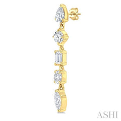 1 Ctw Mixed Diamond Cut Fashion Earrings in 14K Yellow Gold