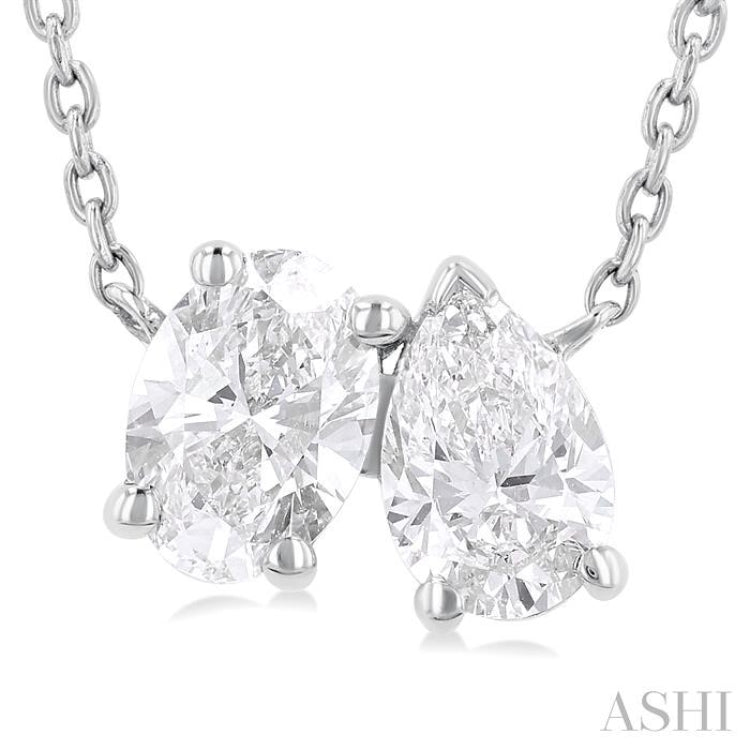 3/4 Ctw Toi Et Moi Oval and Pear Cut Diamond Pendant With Chain in 14K White Gold
