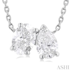 3/4 Ctw Toi Et Moi Oval and Pear Cut Diamond Pendant With Chain in 14K White Gold