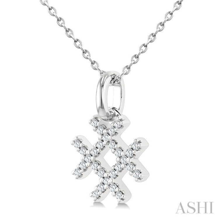 1/10 Ctw Petite Hashtag Motif Round Cut Diamond Fashion Pendant With Chain in 10K White Gold