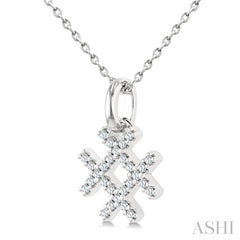 1/10 Ctw Petite Hashtag Motif Round Cut Diamond Fashion Pendant With Chain in 10K White Gold