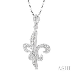 1/3 Ctw Round Cut Diamond Fleur De Lis Pendant in 14K White Gold with Chain