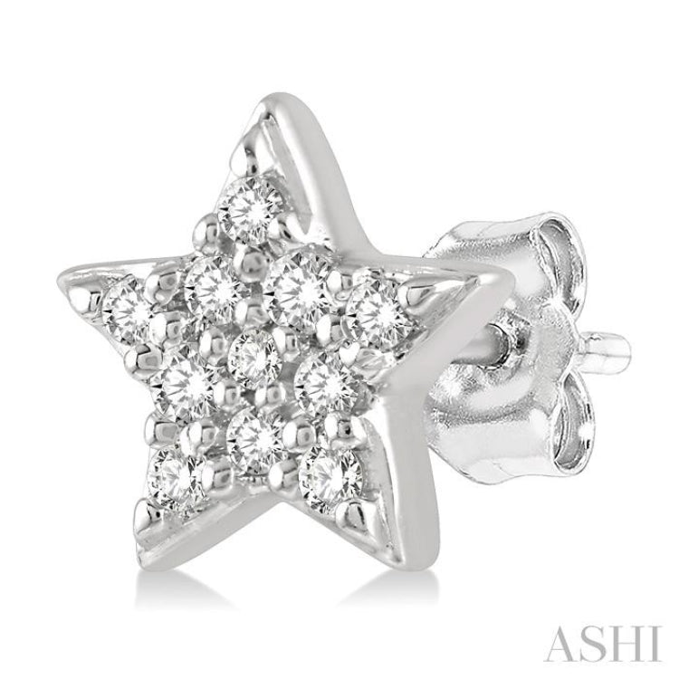 1/10 Ctw Star & Crescent Mix Round Cut Diamond Petite Fashion Earrings in 10K White Gold