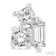 1/6 Ctw Petite Tri-Stone Scatter Princess, Baguette & Round Cut Diamond Fashion Stud Earrings in 10K White Gold