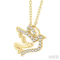 1/10 Ctw Petite Dove Round Cut Diamond Fashion Pendant With Chain in 10K Yellow Gold