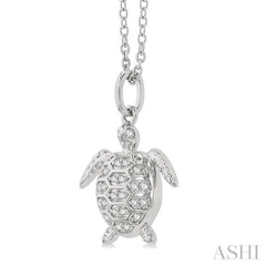 1/10 Ctw Petite Sea Life Turtle Round Cut Diamond Fashion Pendant With Chain in 10K White Gold