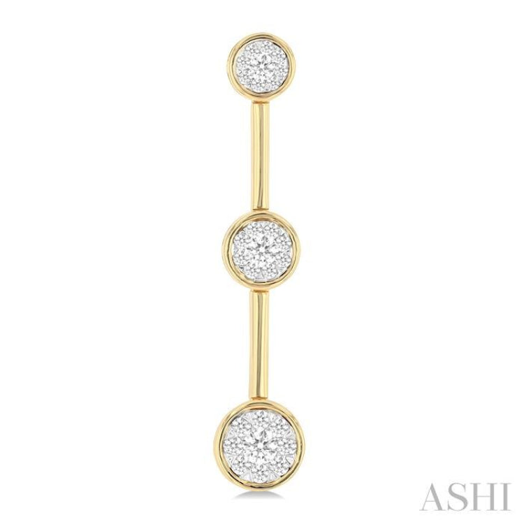 3/4 Ctw Lovebright Circular Mount & Bar Link Round Cut Diamond Fashion Earrings in 14K Yellow and White Gold