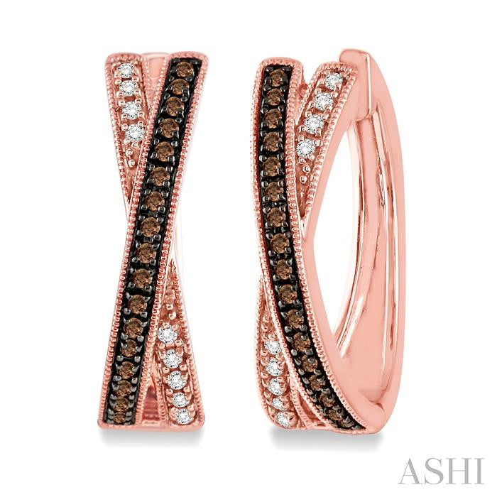 1/3 ctw White and Champagne Brown Single Cut Diamond Earrings in 10K Rose Gold