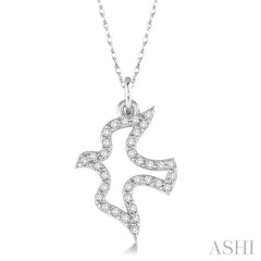 1/6 Ctw Single Cut Diamond Dove Petite Pendant in 14K White Gold with Chain