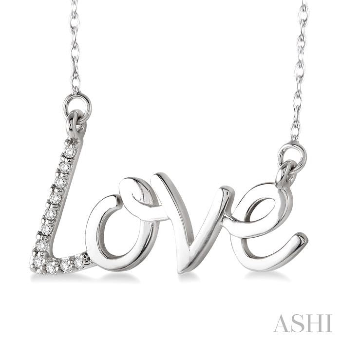 1/20 Ctw Round Cut Diamond Love Pendant in 14K White Gold with Chain
