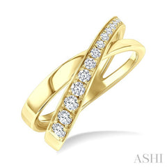 1/3 Ctw Split Criss Cross Round Cut Diamond Fashion Ring in 14K Yellow Gold