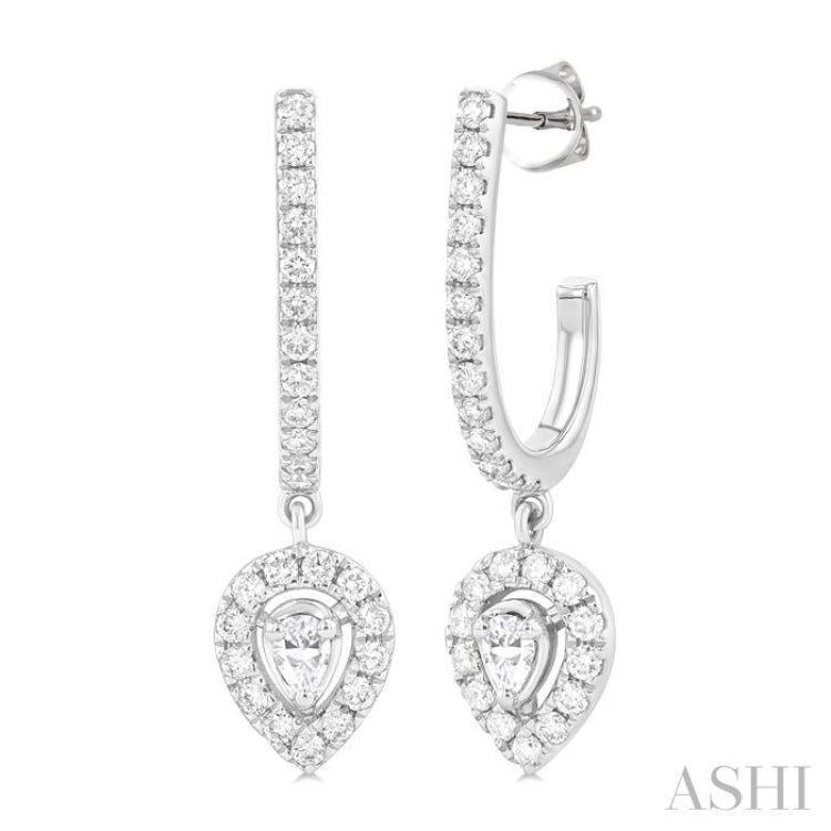 1/2 Ctw Pear and Round Cut Diamond Fashion Half Hoop Earrings in 14K White Gold