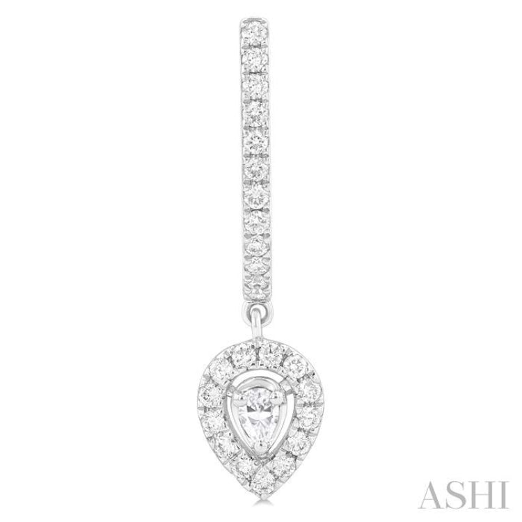 1/2 Ctw Pear and Round Cut Diamond Fashion Half Hoop Earrings in 14K White Gold